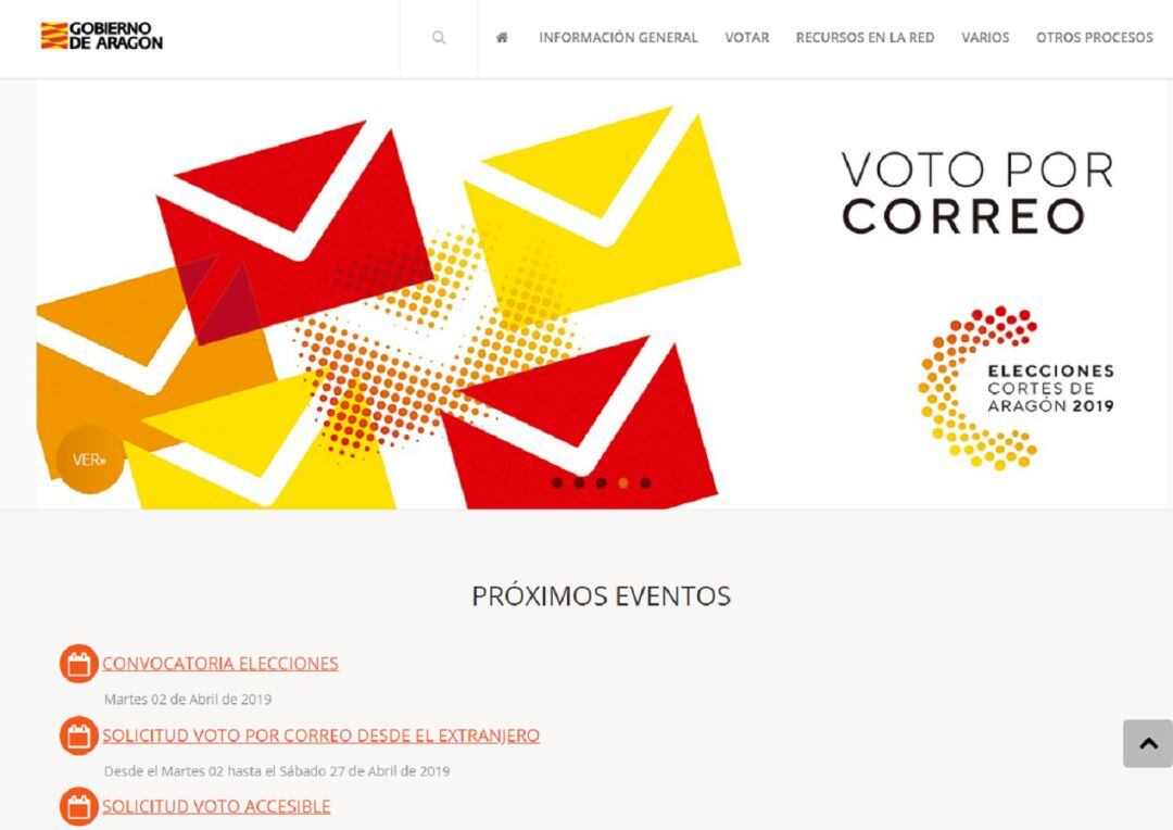 Captura de pantalla de la nueva web con información electoral 