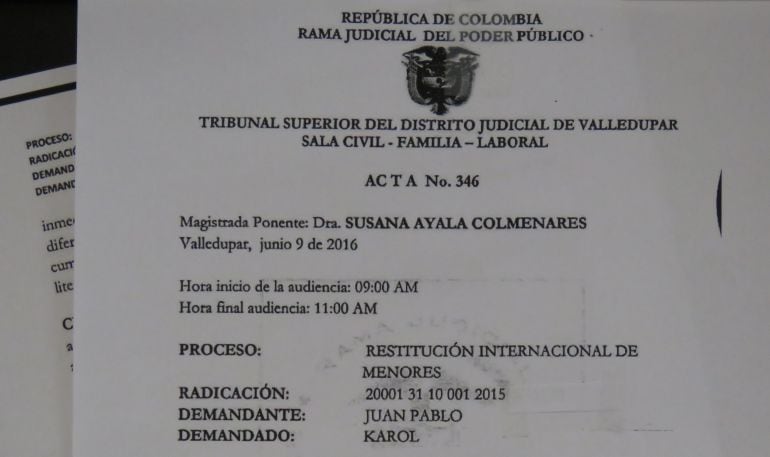 Encabezado de la sentencia dictada en Colombia