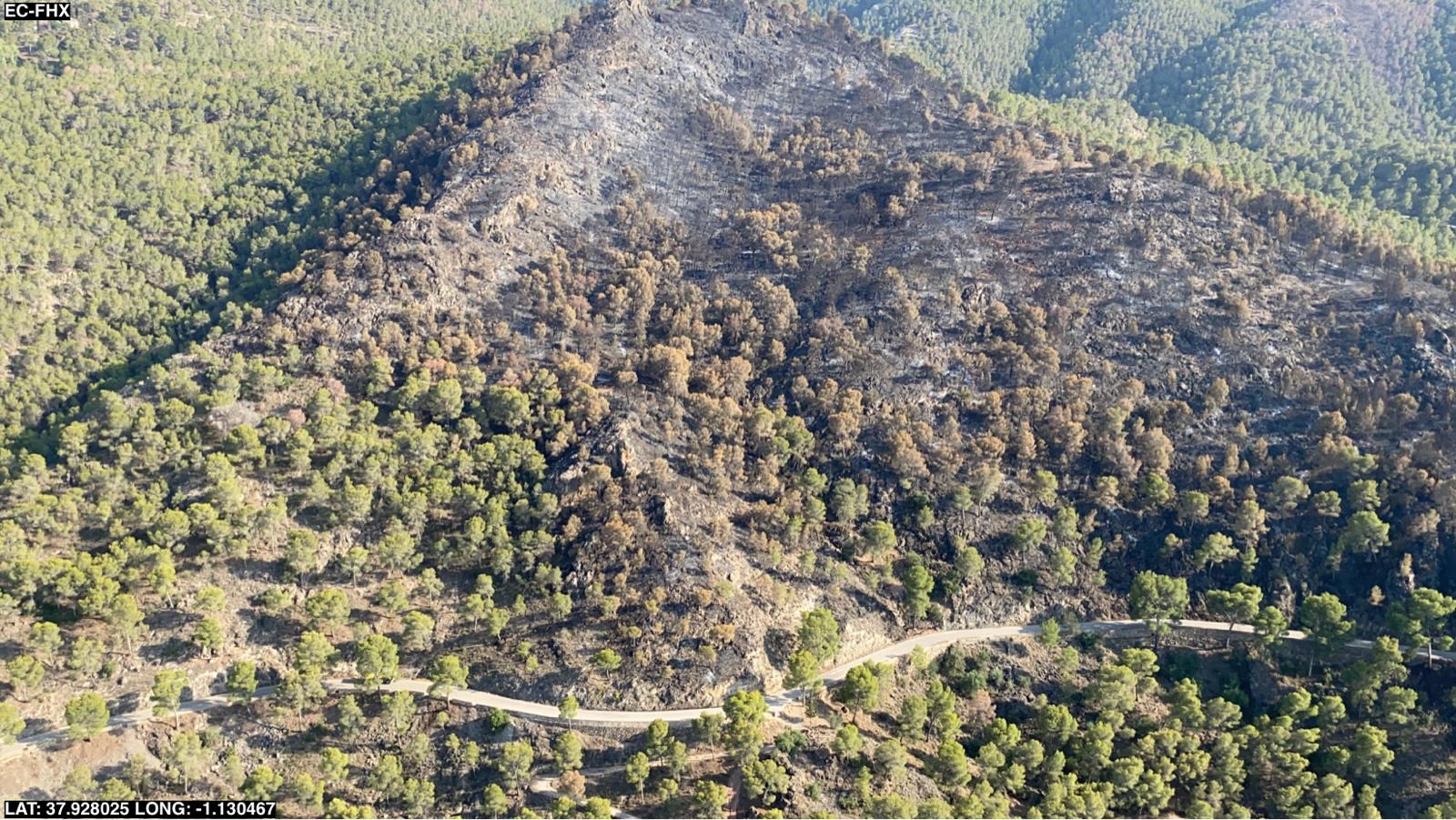 Imagen de la zona afectada por el incendio en el Parque Natural de El Valle-Carrascoy. 1-1-2 RM