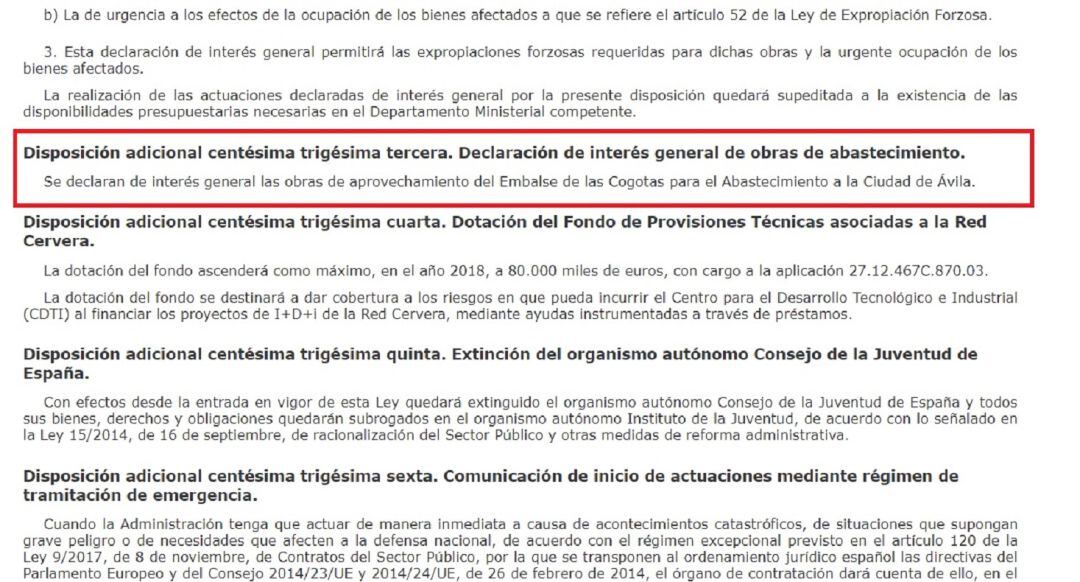 Extracto de los Presupuestos Generales del Estado