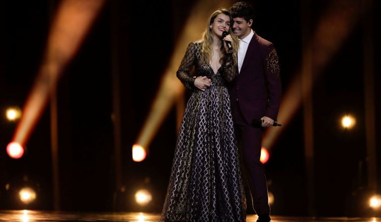 Los representates de España en Eurovisión 2018, Amaia y Alfred, durante el segundo ensayo de &#039;Tu cancion&#039;.