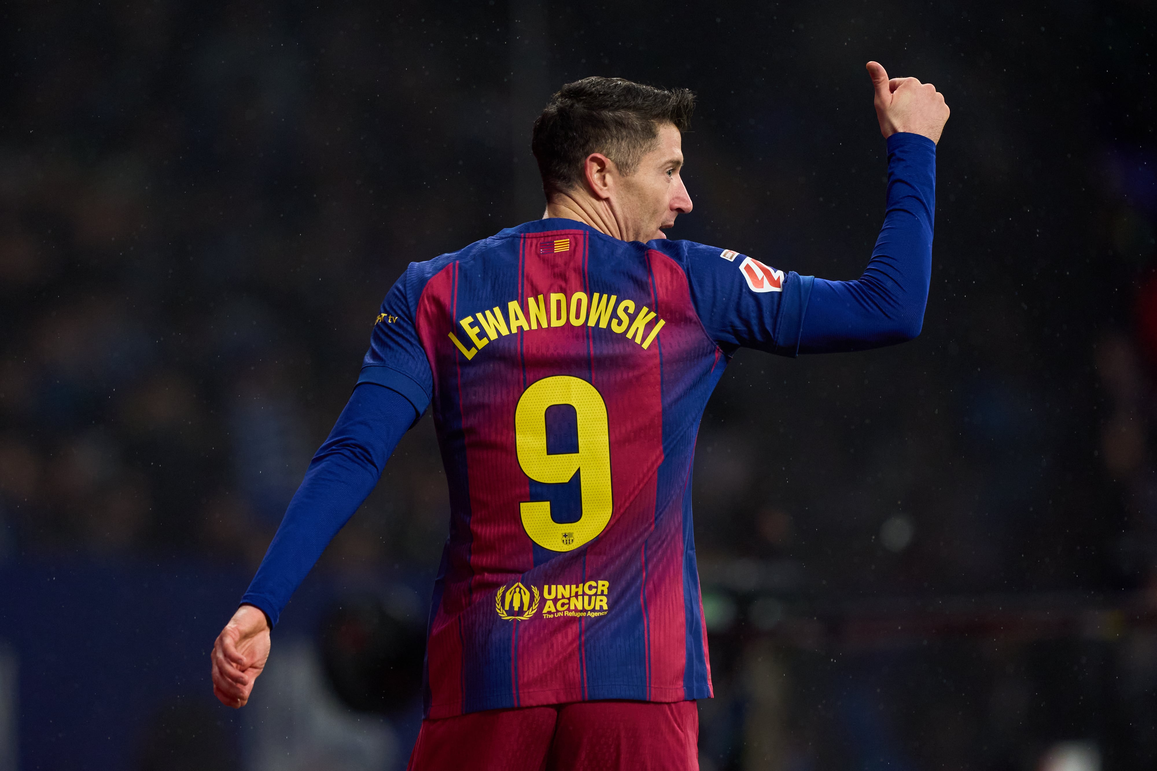 Robert Lewandowski durante el derbi frente al Espanyol