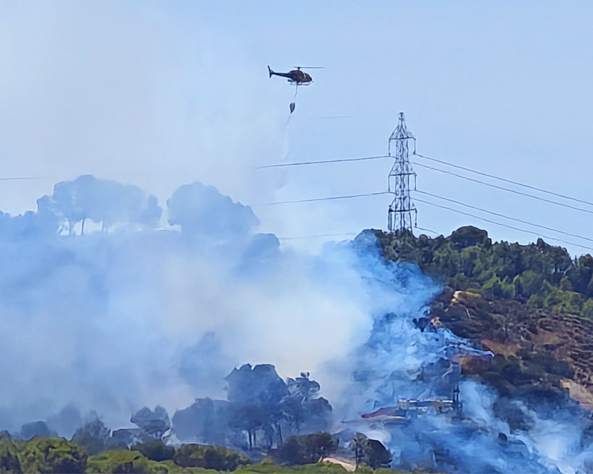 5 medios terrestres y una veintena de personas tratan de extinguir el incendio en Los Pinos, Talavera. Foto: Nacho Timón del movimiento Verdébora