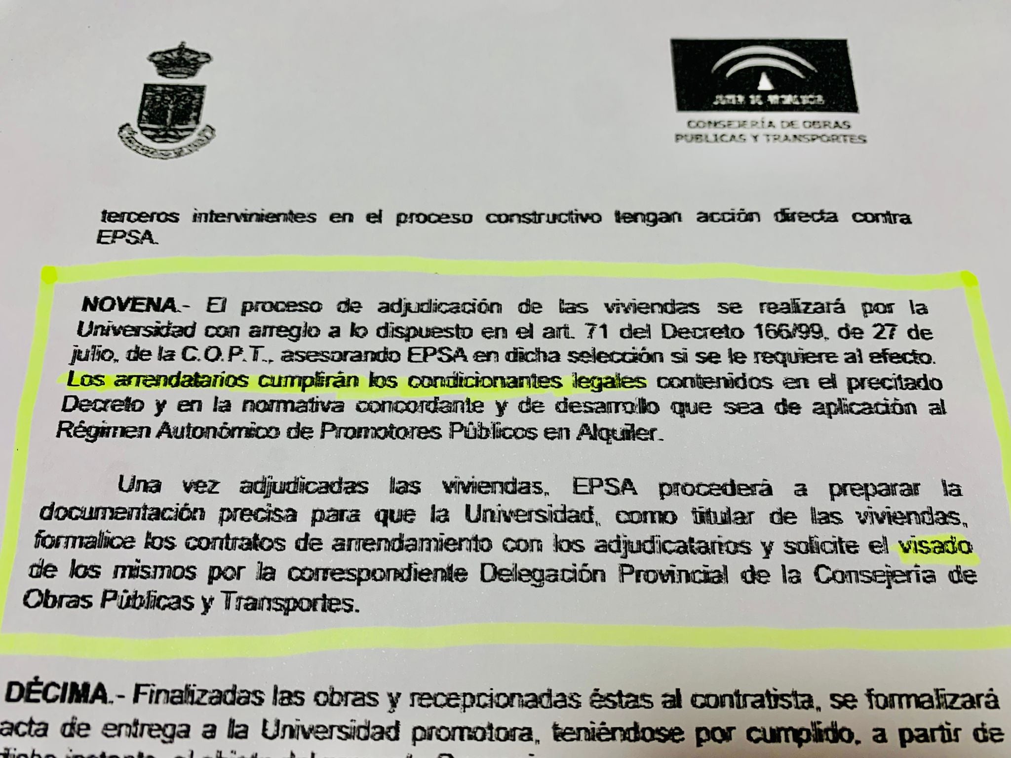 Extracto del convenio firmado entre la UCa y la Junta sobre la Residencia La Caleta