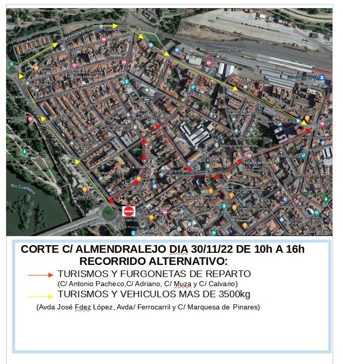 Cortes en la Calle Almendralejo de Mérida