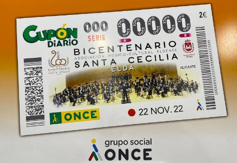 Cupón de la ONCE con motivo del  bicentenario de la AMCE Santa Cecilia de Elda