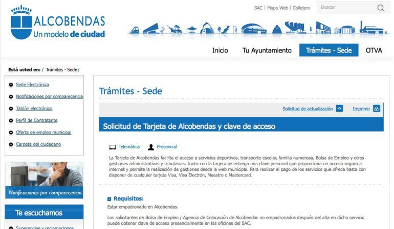 La Tarjeta Alcobendas se puede solicitar en la web municipal