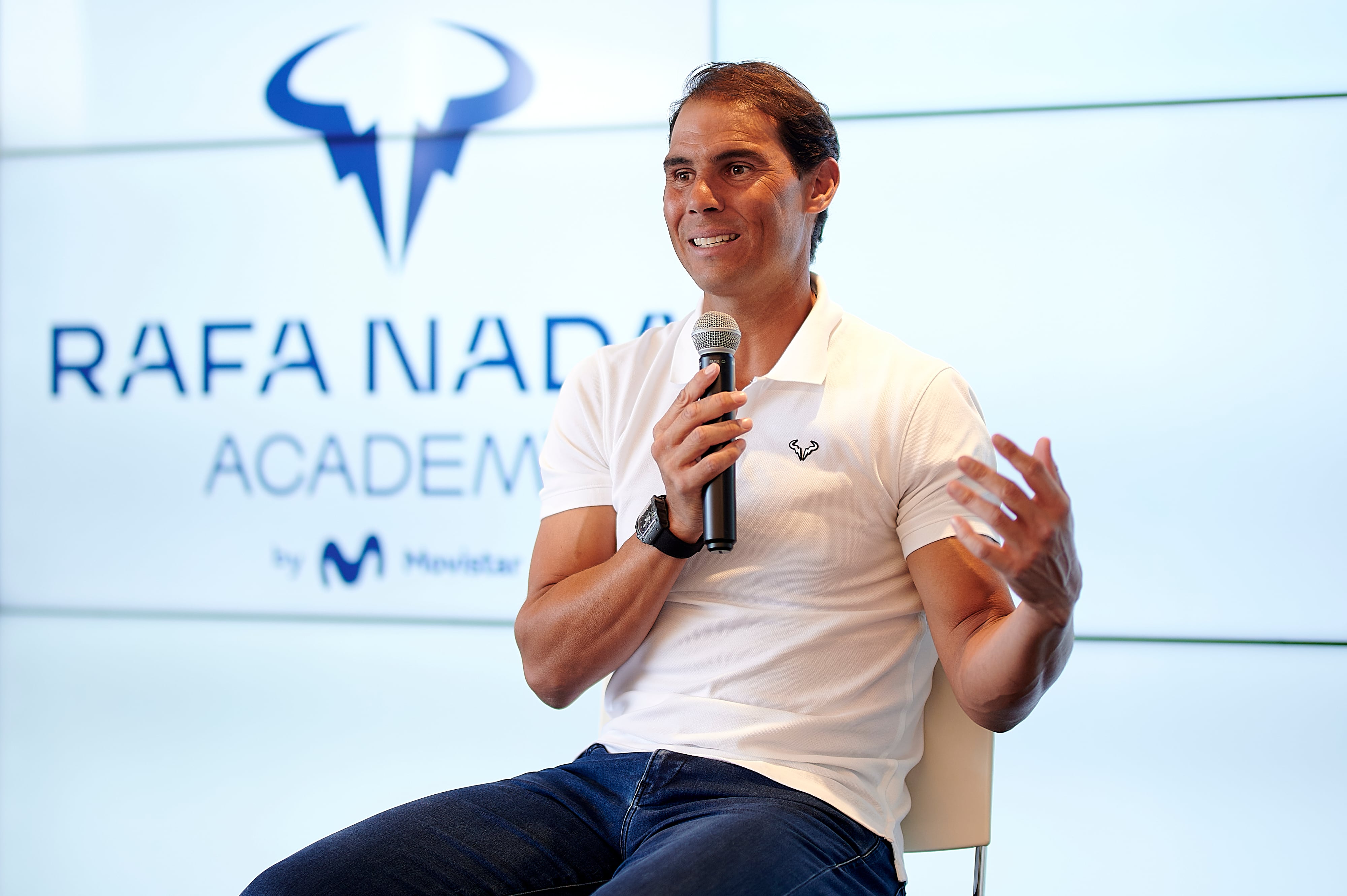 Rafa Nadal durante una conferencia de prensa en su academia