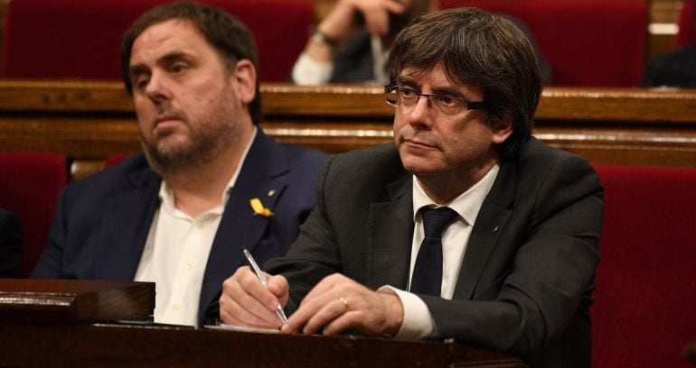 Junqueras y Puigdemont en el Parlament en una imagen de archivo