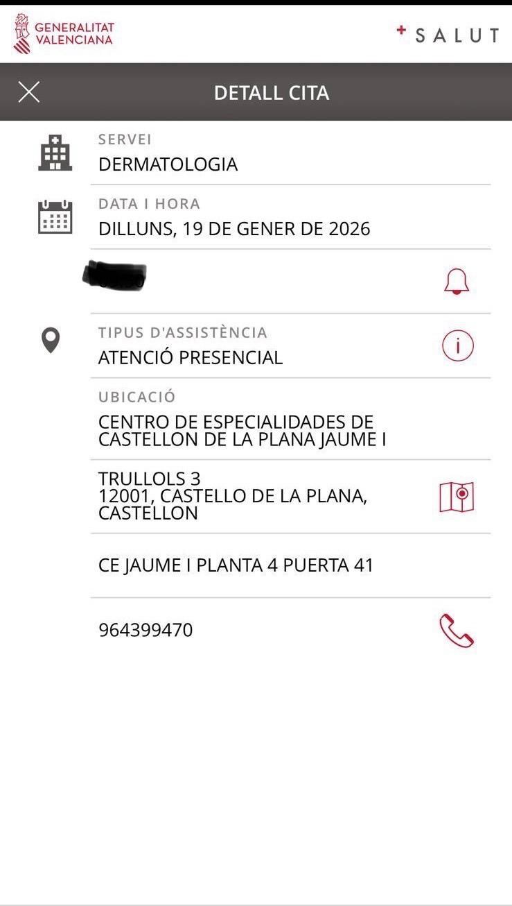 Largas esperas para una cita en la especialidad de Dermatología en Castellón