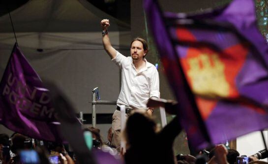 Pablo Iglesias durante la noche electoral
