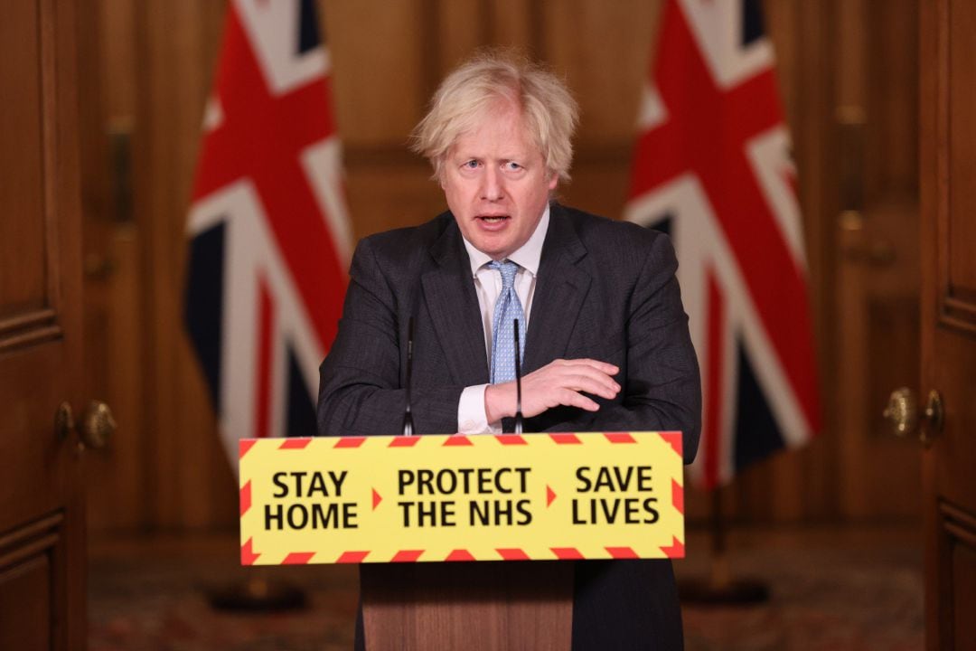 El primer ministro británico, Boris Johnson, en una rueda de prensa sobre la evolución del coronavirus 