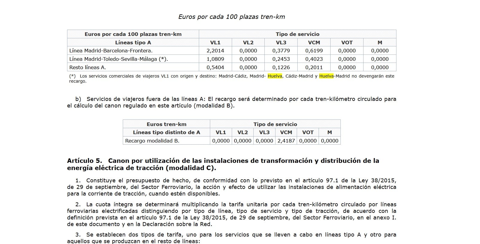 Captura del reglamento de Adif