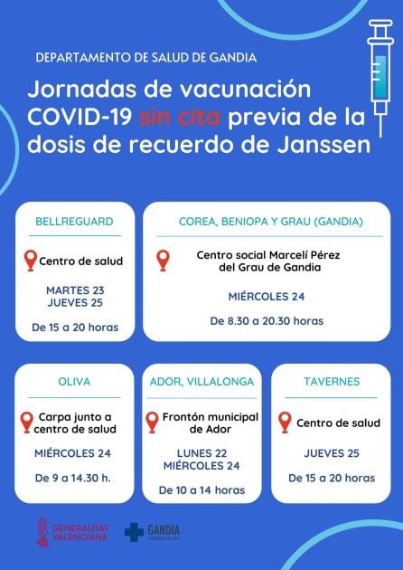 Horarios para la dosis de refuerzo de los vacunados con Janssen