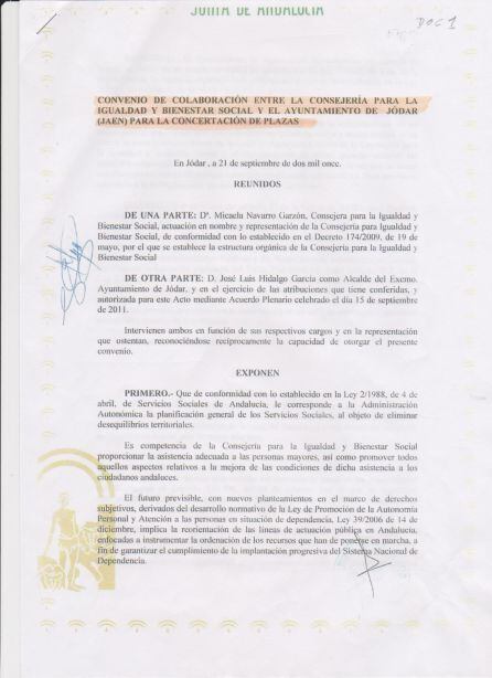 Documento nº 1 del Convenio suscrito el 21 de septiembre de 2011