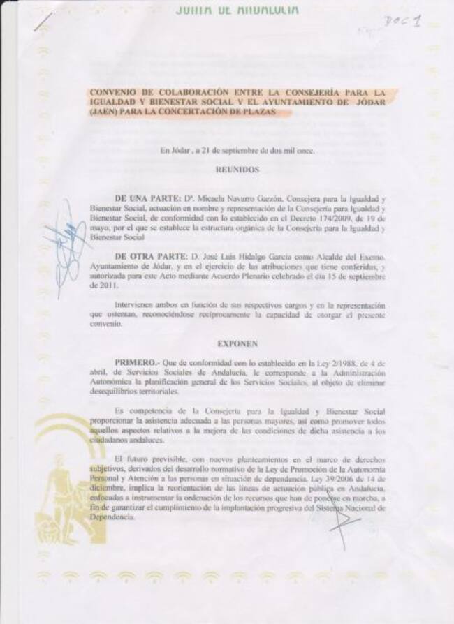 Documento nº 1 del Convenio suscrito el 21 de septiembre de 2011