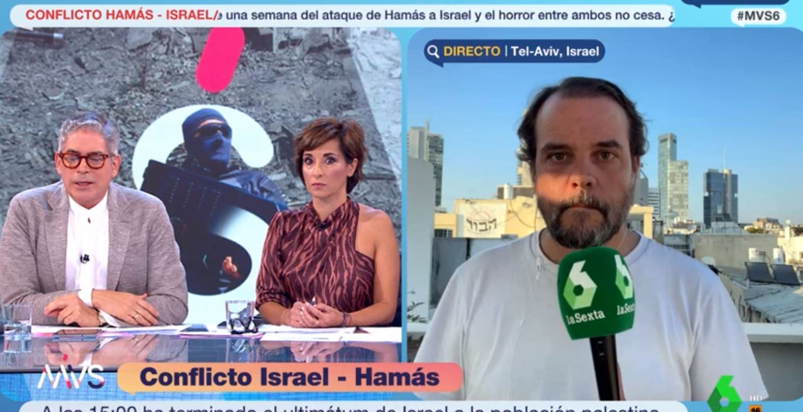 Adela González entra en estado de shock mientras realiza una conexión en directo con su enviado especial en de Israel. Captura