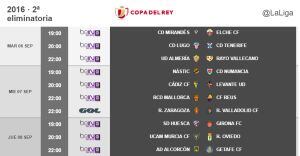 Horarios correspondientes a la 2ª eliminatoria de la próxima edición de la Copa del Rey