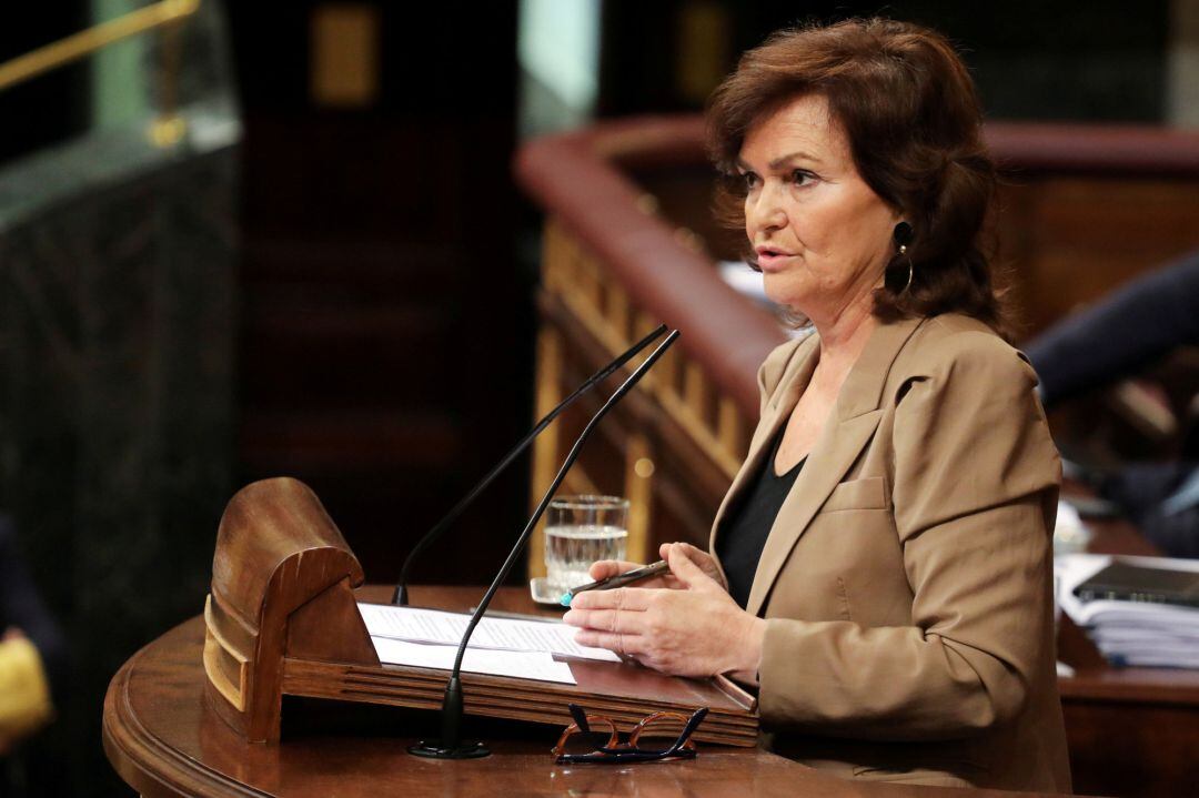 La vicepresidenta del Gobierno, Carmen Calvo, en el Congreso de los Diputados