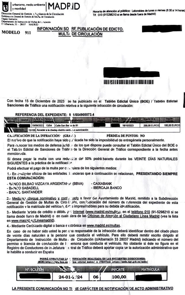 Multa a un vecino de Aldeamayor (Valladolid) por acceder a la ZBE de Madrid sin permiso a pesar de tener la tarjeta de movilidad reducida