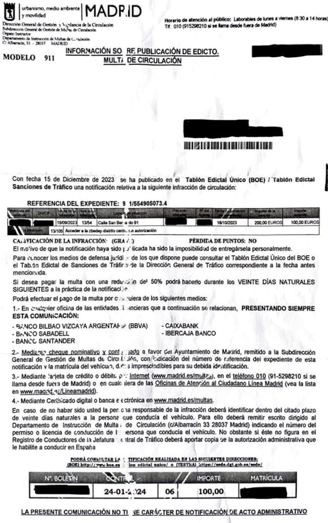 Multa a un vecino de Aldeamayor (Valladolid) por acceder a la ZBE de Madrid sin permiso a pesar de tener la tarjeta de movilidad reducida