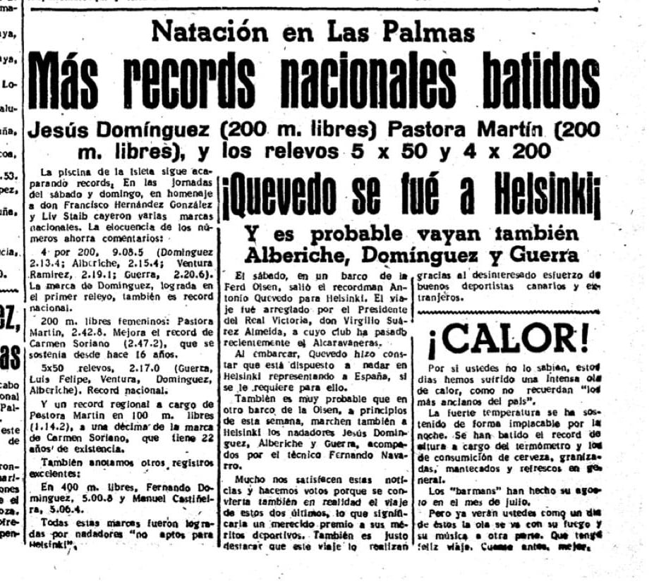 El diario &#039;Aire Libre&#039; publicaba el viaje de Antonio Quevedo a Helsinki el 14 de julio de 1952