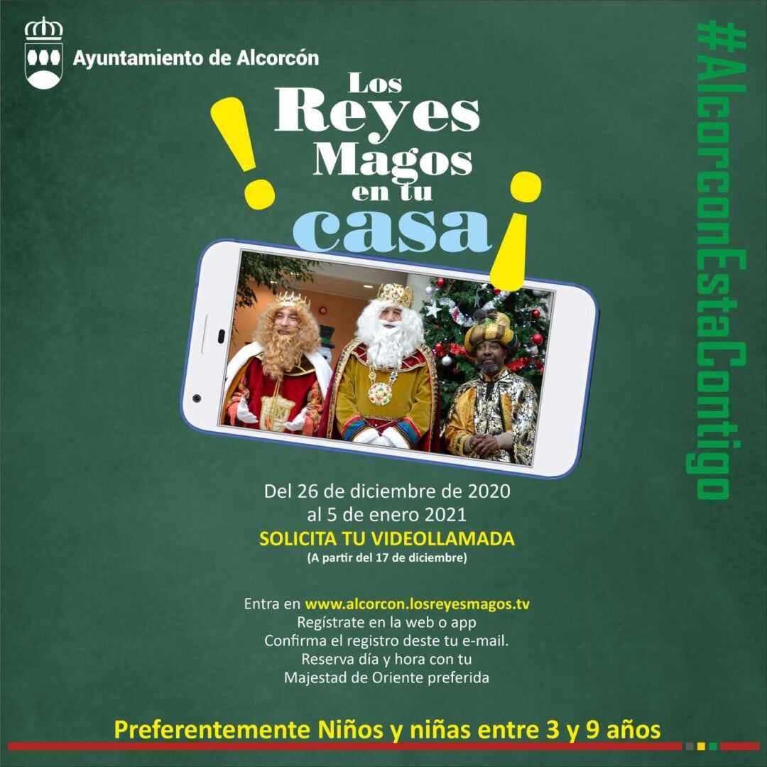 Cartel para solicitar videollamada con los Reyes Magos en Alcorcón