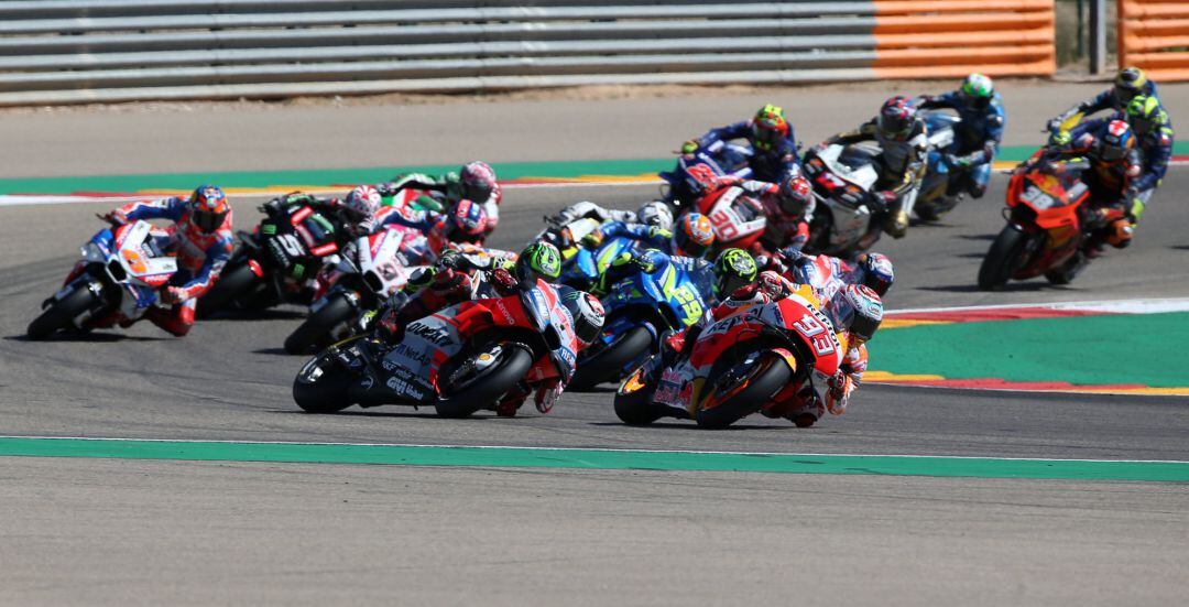 Marc Márquez y Jorge Lorenzo, durante el pasado Gran Premio de Aragón