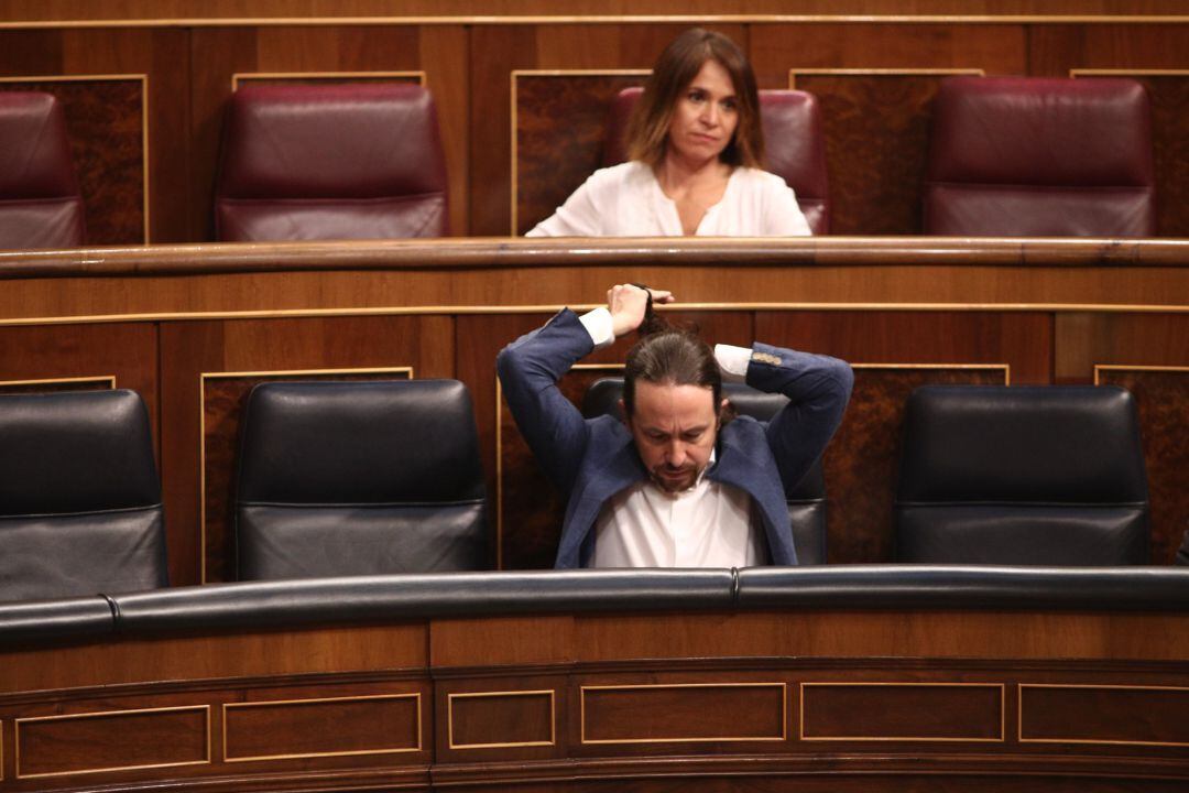 El vicepresidente segundo del Gobierno, Pablo Iglesias, en la sesión plenaria de control al Gobierno en el Congreso de los Diputados. 