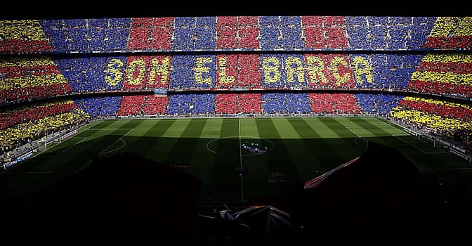 Vista del Camp Nou justo antes del inicio del partido ante el Atlético de Madrid