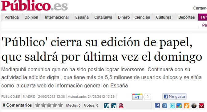 Captura de la noticia que publica Publico.es en su página web