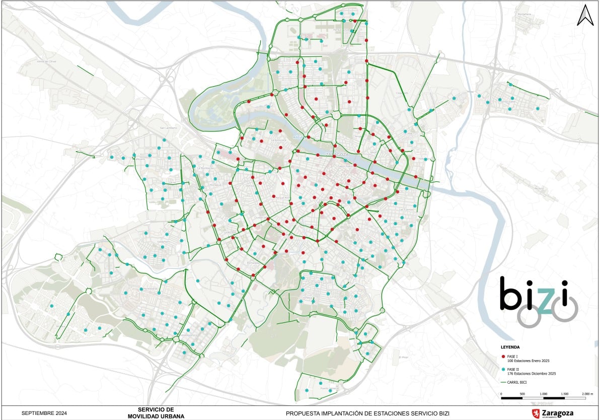 Imagen del nuevo mapa de estaciones de Bizi Zaragoza