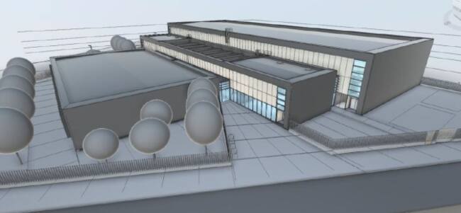 Figuración del exterior del polideportivo de Benicalp