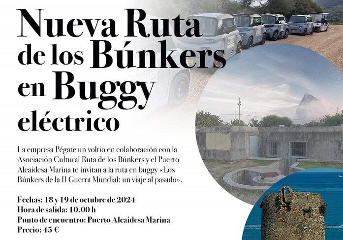 Cartel de nueva ruta en buggy eléctrico