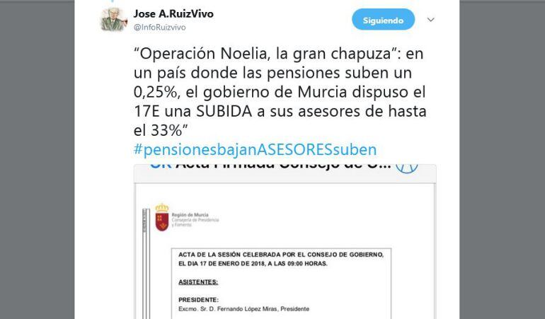 Captura del tweet de José Antonio Ruiz Vivo