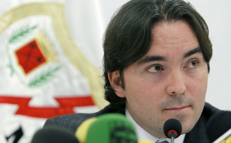 El presidente del Rayo Vallecano, Raúl Martín Presa, en una rueda de prensa