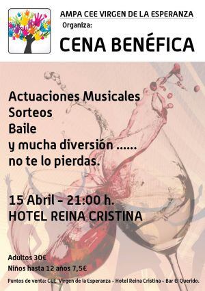Cartel anunciador de la cena benéfica para actividades del AMPA del Virgen de la Esperanza.