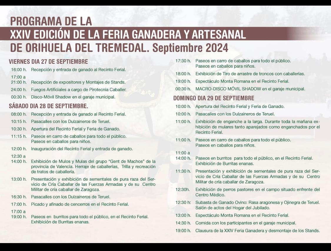 Programa de la Feria Ganadera y Artesanal de Orihuela del Tremedal