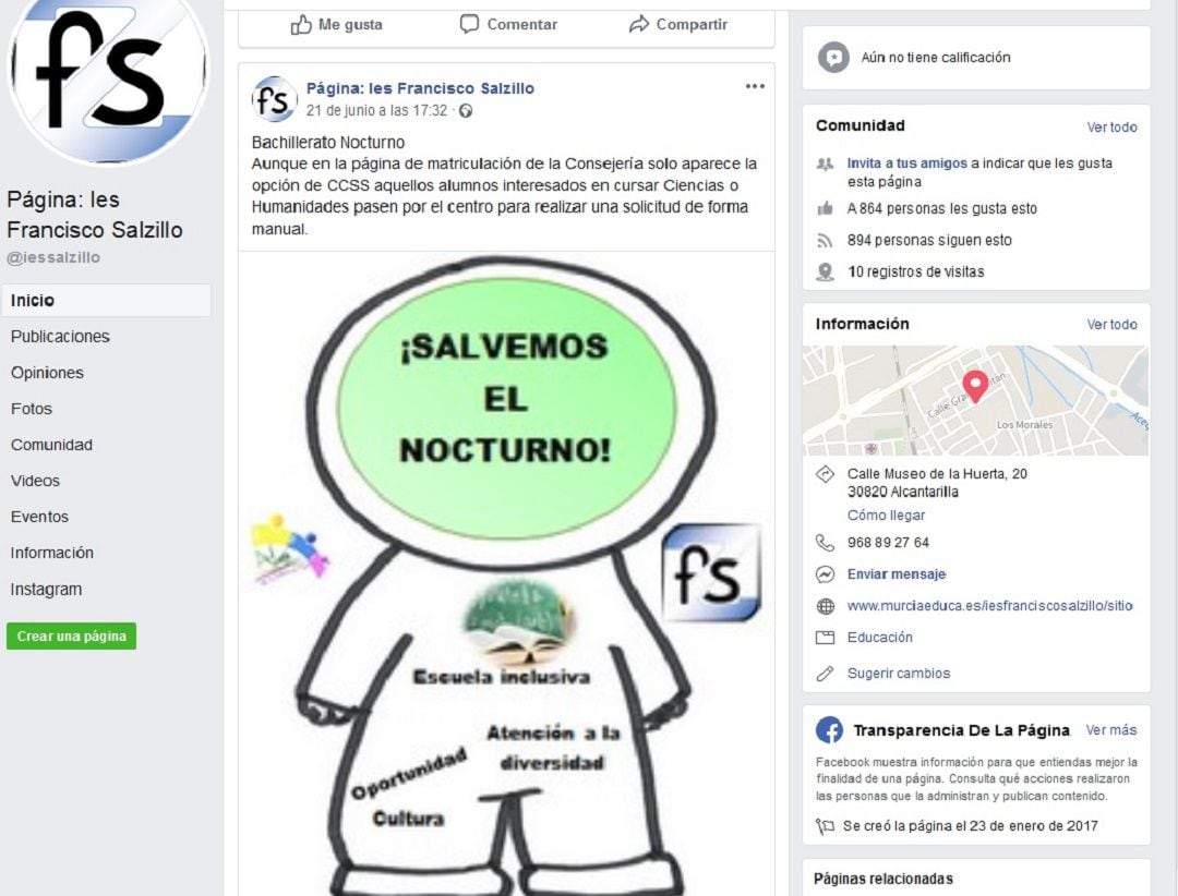 Imagen de la página de Facebook del IES Francisco Salzillo de Alcantarilla