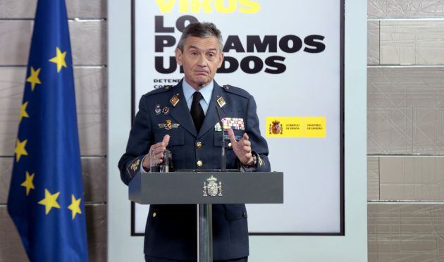 El jefe de Estado Mayor de la Defensa (JEMAD), el general Miguel Ángel Villarroya, durante la rueda de prensa