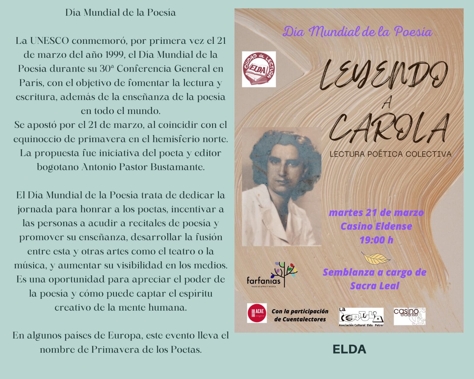 "Leyendo a Carola", lectura poética colectiva