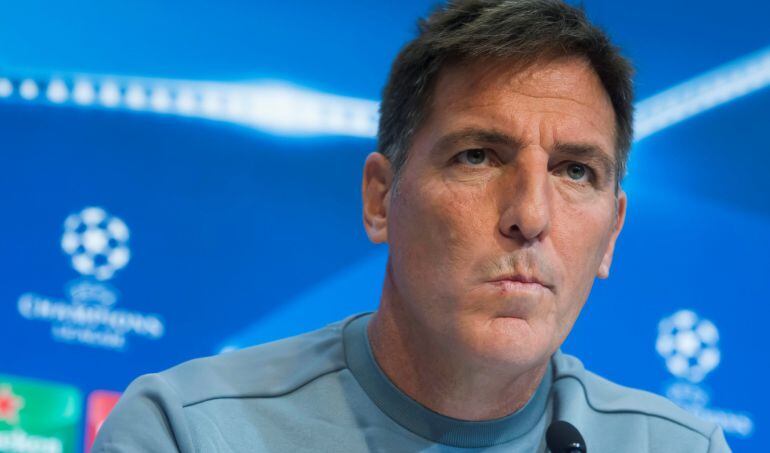 Eduardo Berizzo, en la rueda de prensa previa al partido de Champions entre el Sevilla y el Liverpool.