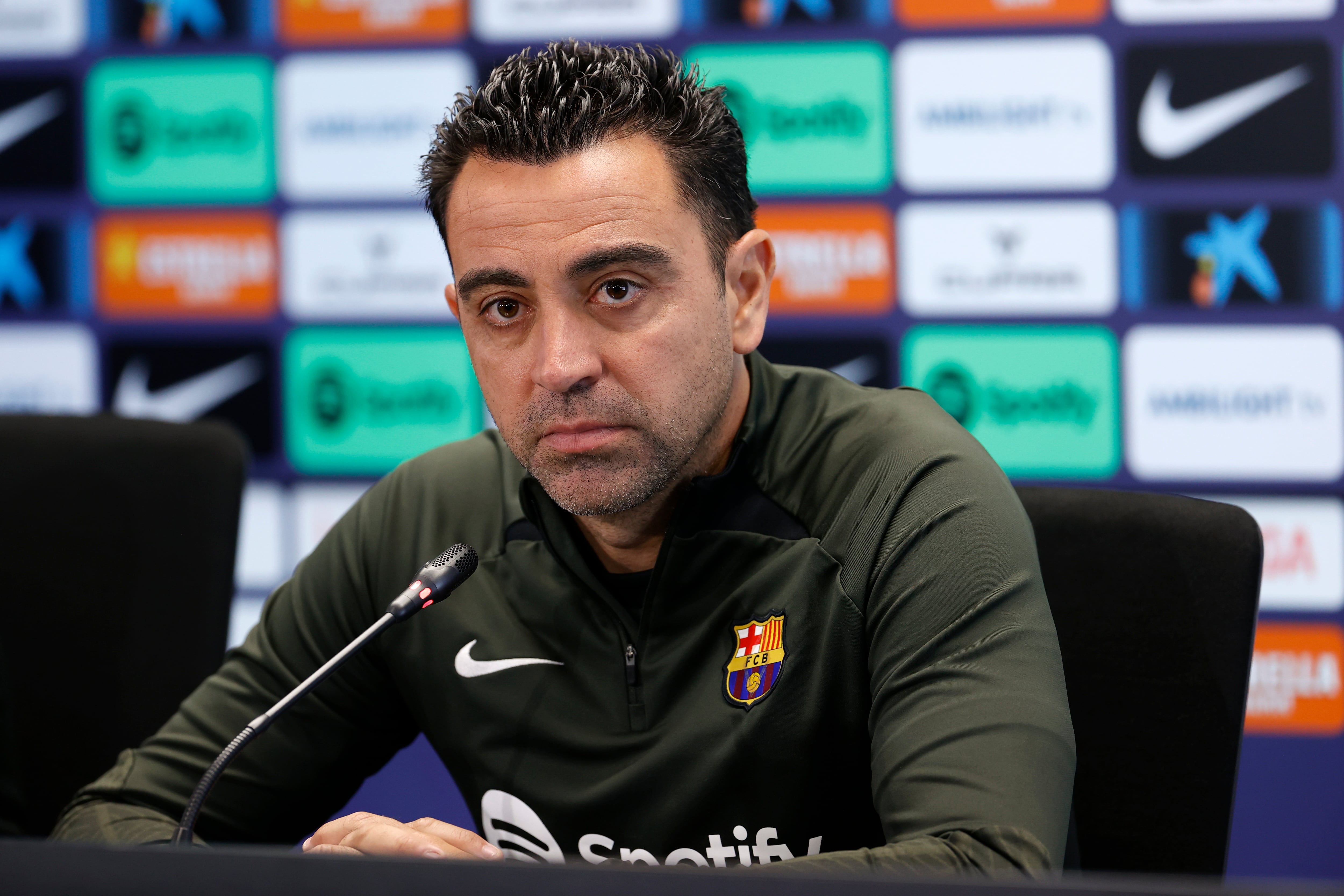 Xavi Hernández, durante la rueda de prensa previa al partido ante el Real Madrid en el Santiago Bernabéu.