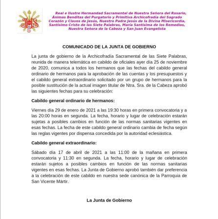 Comunicado emitido por la junta de gobierno de las Siete Palabras