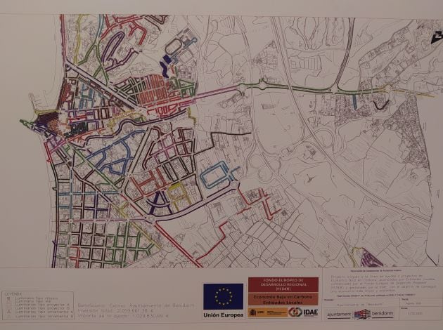 Plano de la primera fase del proyecto de iluminación: zona Centro de Benidorm