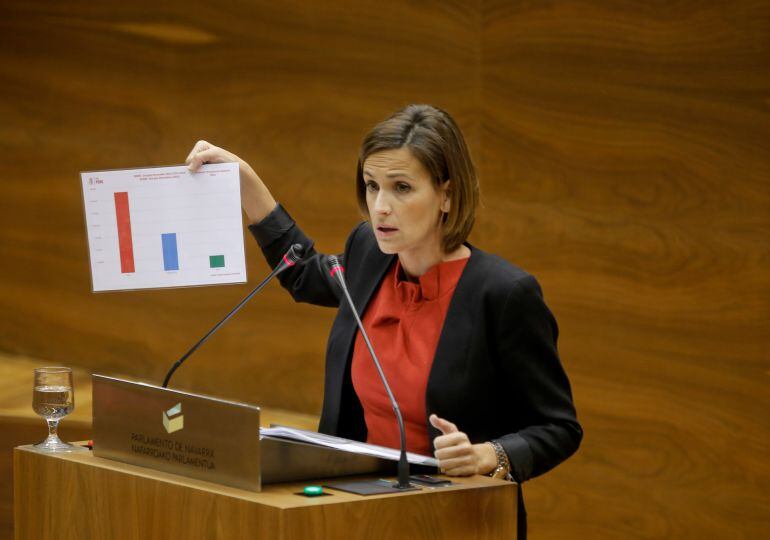 María Chivite, durante una intervención en el Parlamento de Navarra