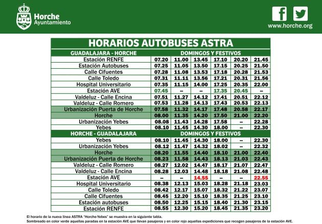 Horarios nuevo servicio de autobuses ASTRA