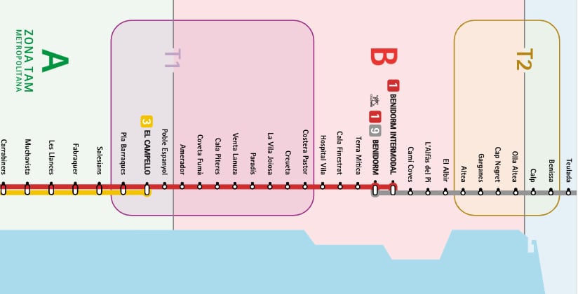 Parte del mapa esquemático del TRAM d&#039;Alacant