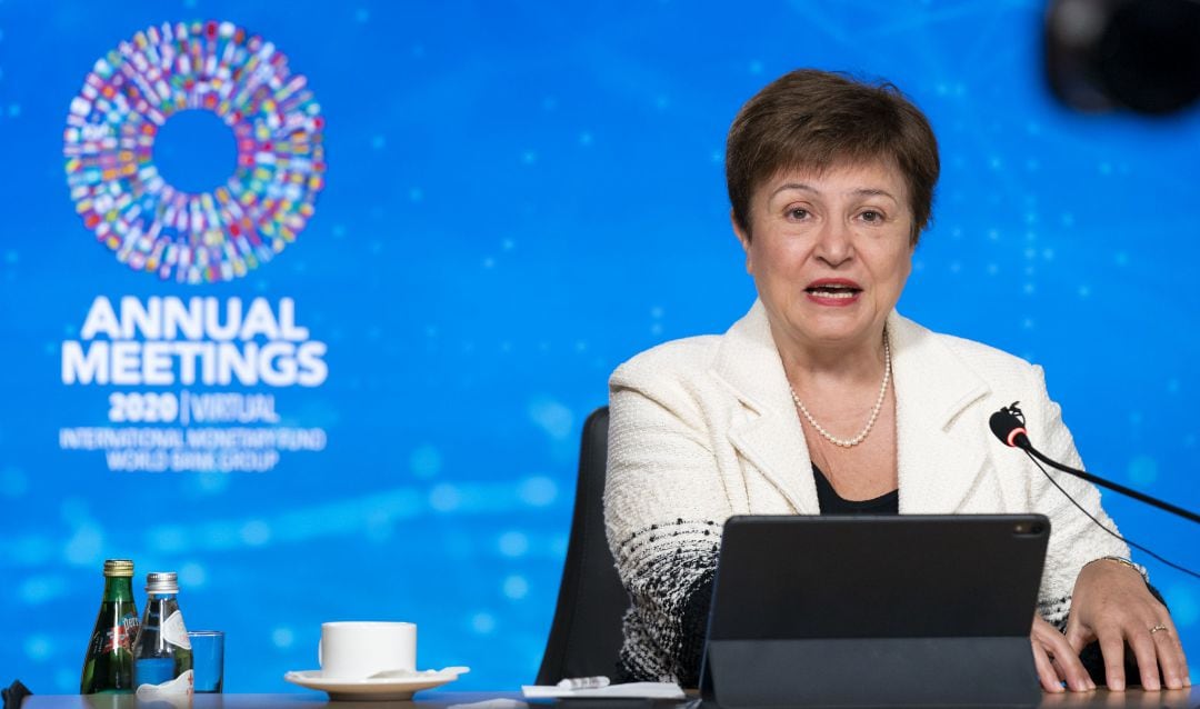 La directora gerente del Fondo Monetario Internacional, Kristalina Georgieva, durante una intervención en la Asamblea Anual del organismo