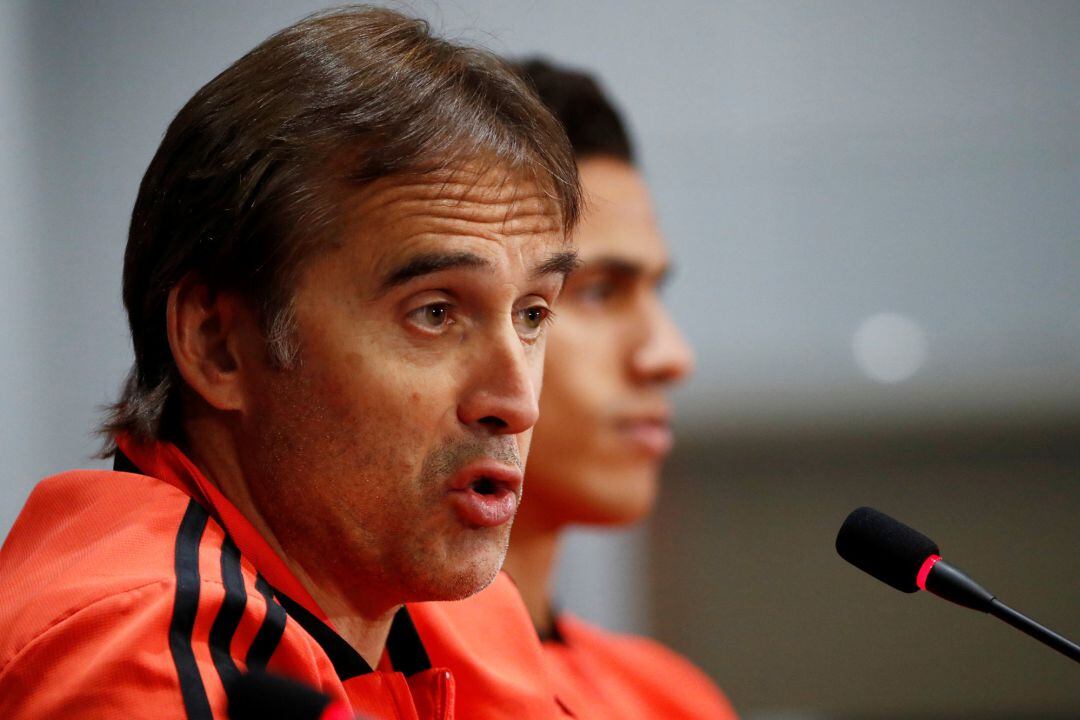 Julen Lopetegui durante la rueda de prensa antes del partido contra el CSKA de Moscú. 